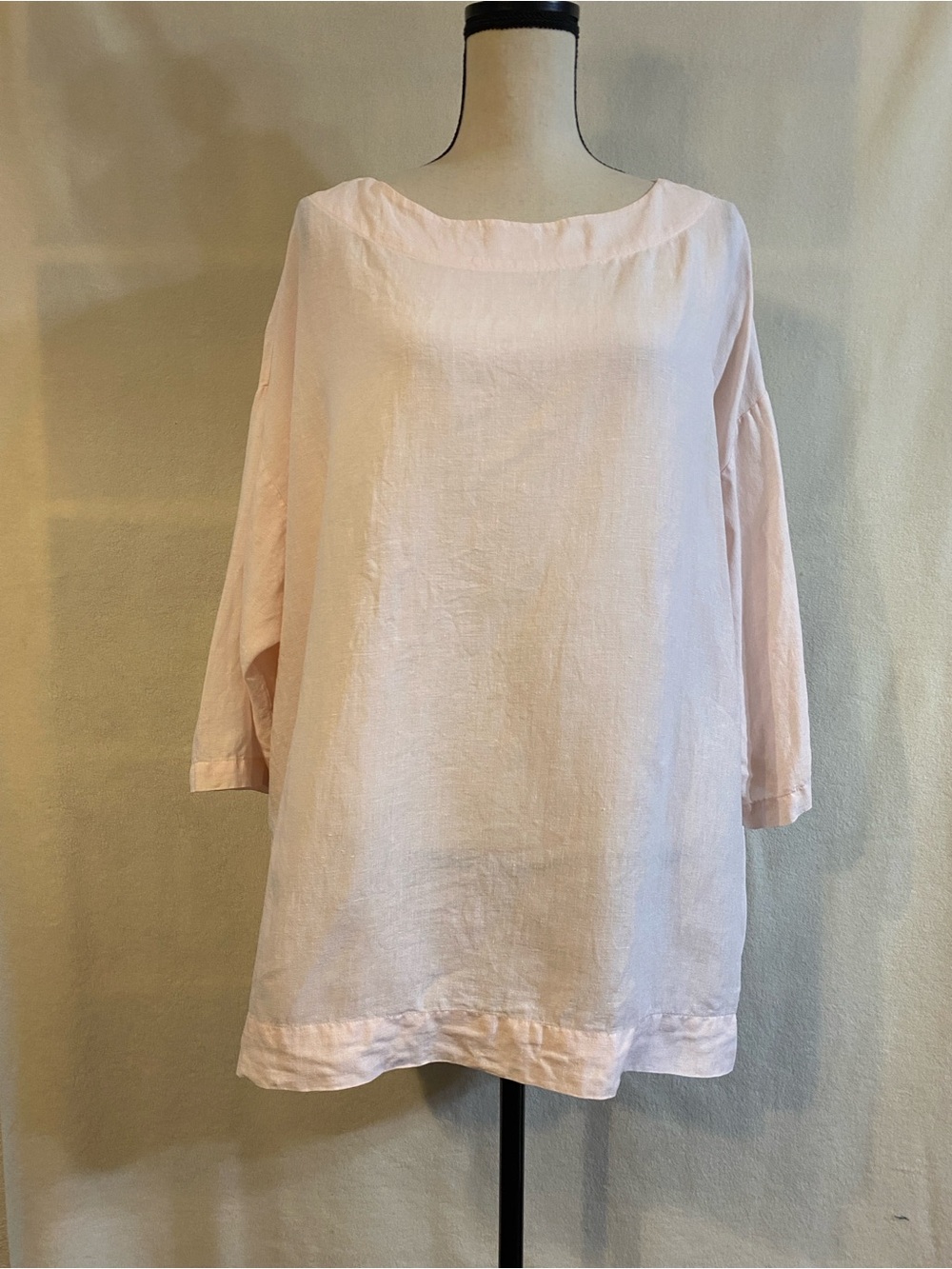 FLAWED Bryn Walker 100% linen pale pink boatneck long sleeve resort shirt top